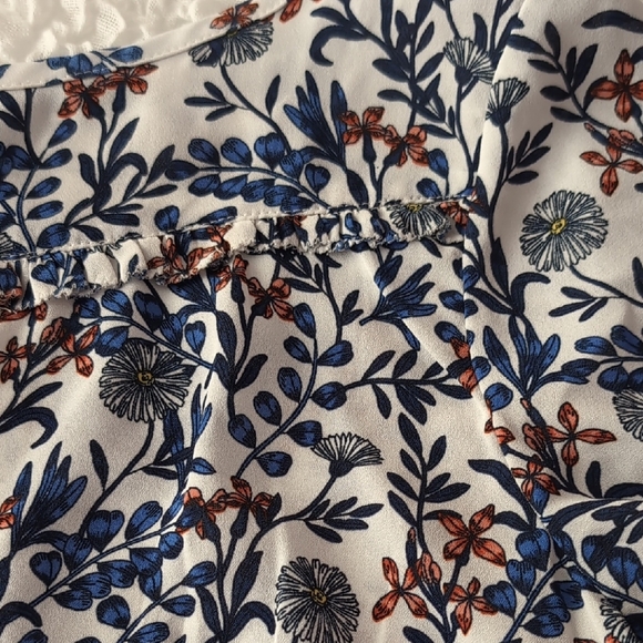 LOFT Blue and Orange Floral Blouse - Picture 3 of 3